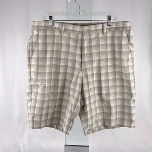 Grand Slam Performance Easy Care UPF 50+ Tan White Plaid Golf Shorts Size 38